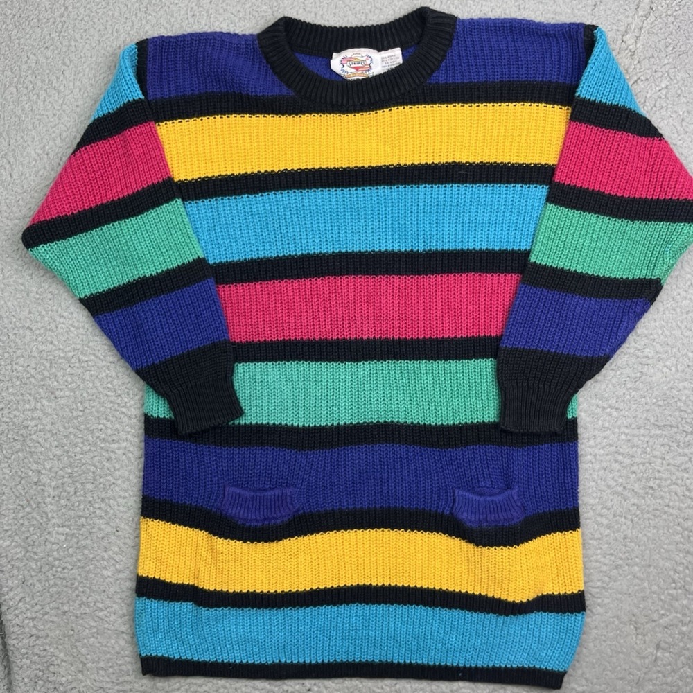 Vintage Stripes by‎ Tomboy Sweater Pockets Multicolor Sweatshirt Womens Medium